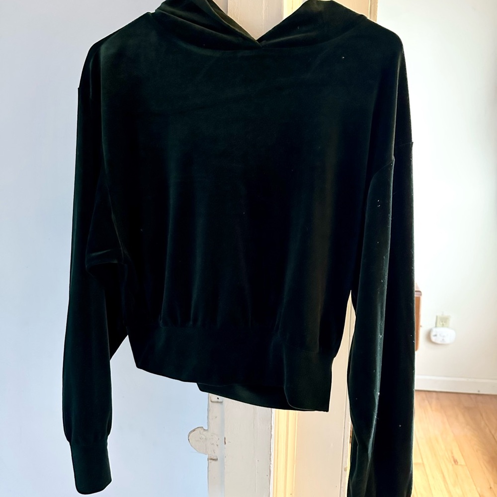 Express Velvet Green Hooded Top - Picture 2 of 3